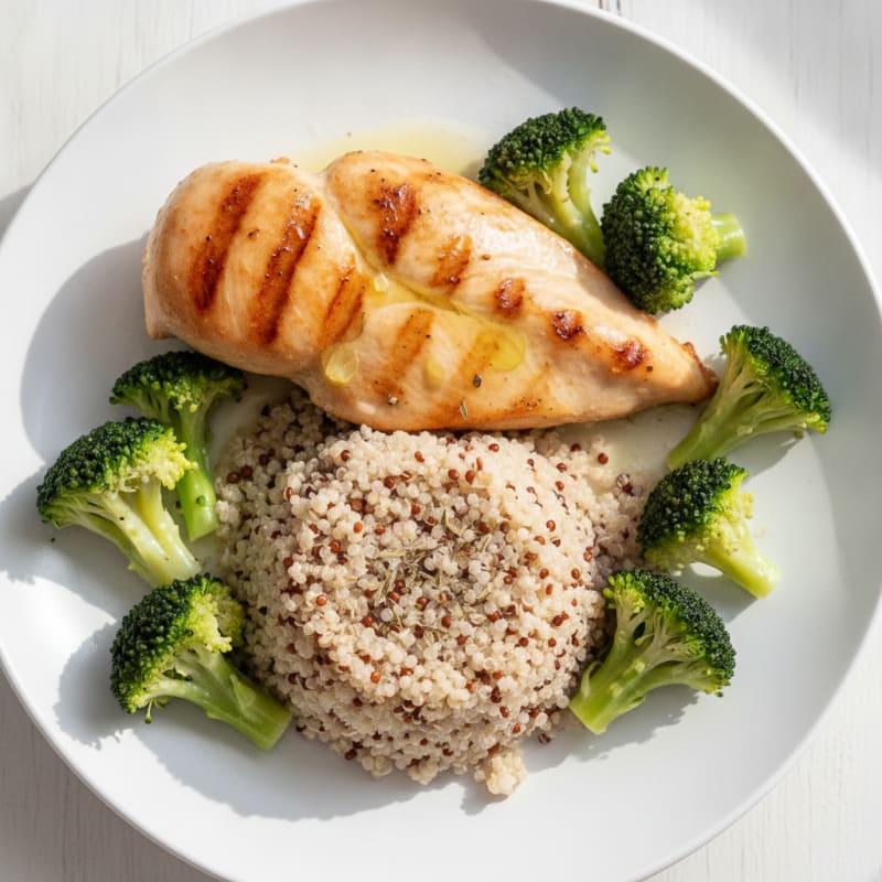 Grilled Chicken Breast with Quinoa and Steamed Broccoli