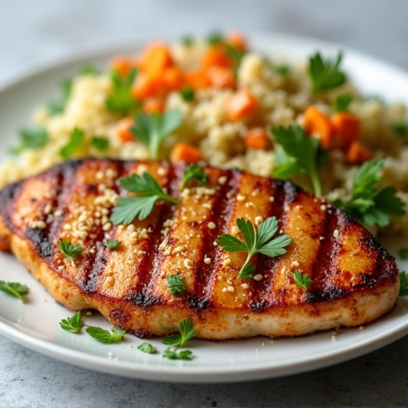 Grilled Chicken Breast with Crunchy Cabbage Slaw and Quinoa