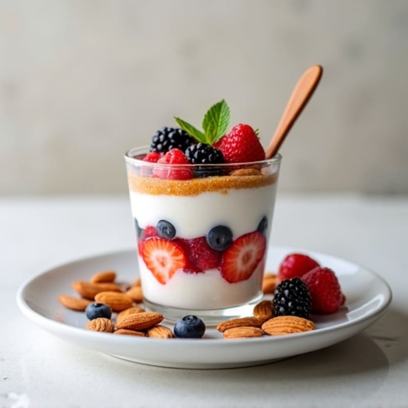 Greek Yogurt Protein Parfait with Mixed Berries and Almonds