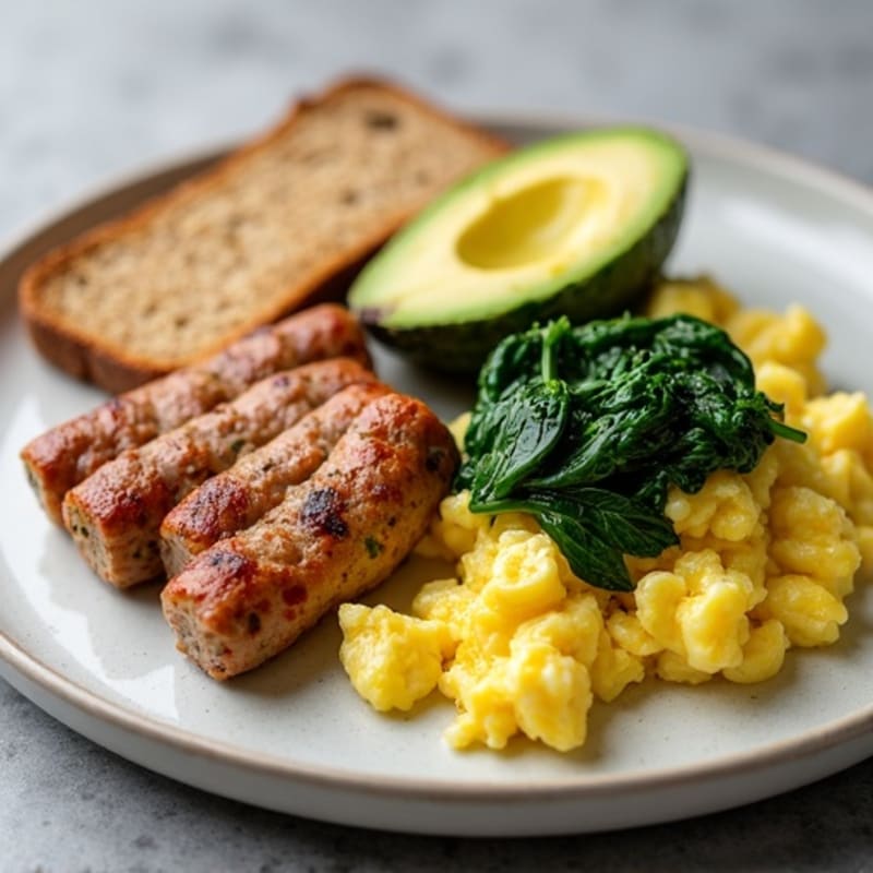 Scrambled Egg Whites with Turkey Sausage and Sautéed Spinach