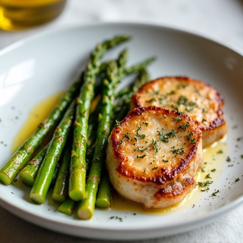Garlic Herb Pan-Seared Pork Chops with Roasted Asparagus
