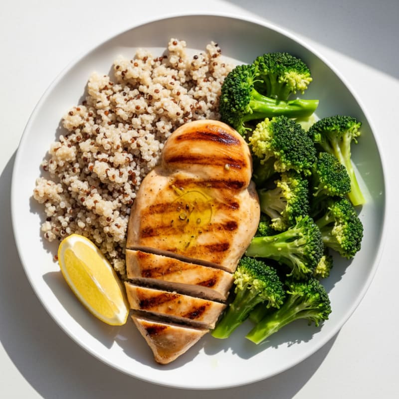 Grilled Chicken Breast with Quinoa and Steamed Broccoli