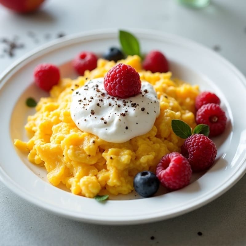 Protein-Packed Scrambled Eggs with Creamy Greek Yogurt and Fresh Berries