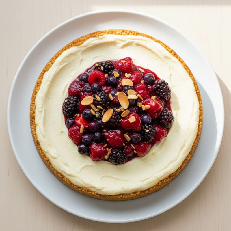 Silky Greek Yogurt Protein Cheesecake with Mixed Berries