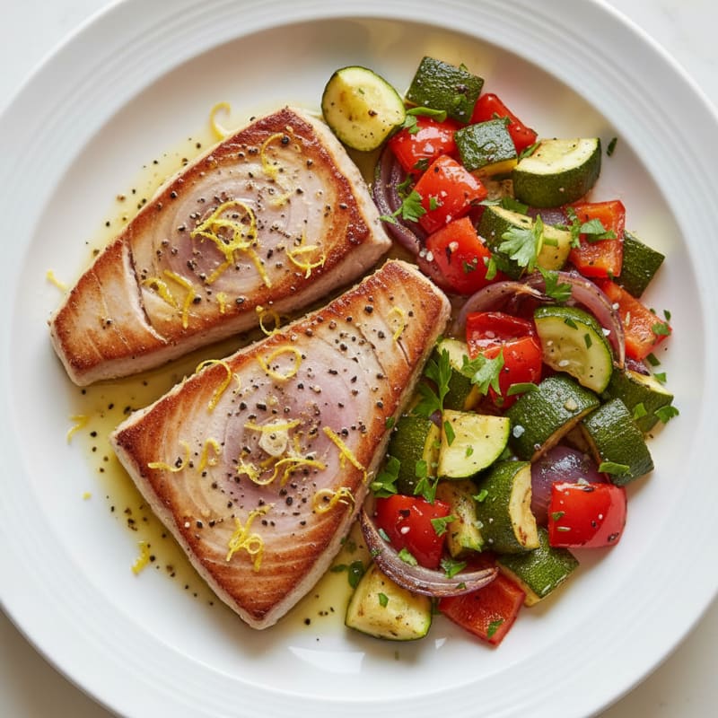 Pan-Seared Zesty Tuna with Roasted Vegetables