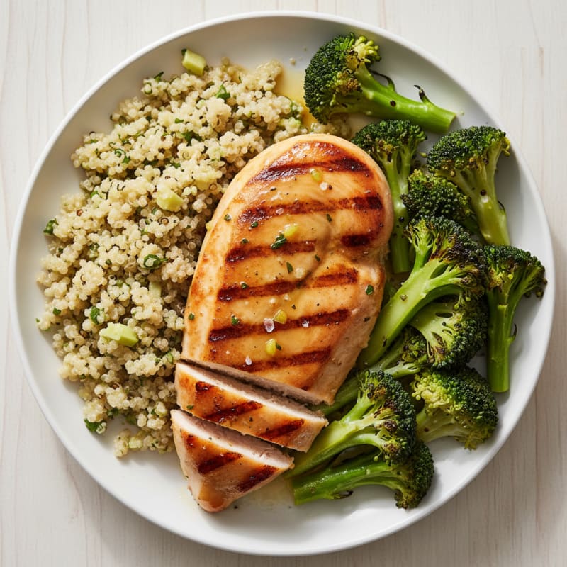 Grilled Chicken Breast with Quinoa and Steamed Broccoli