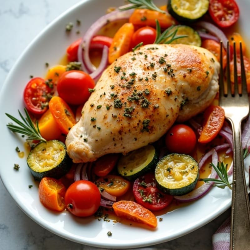 Sheet Pan Herb-Roasted Chicken with Rainbow Vegetables