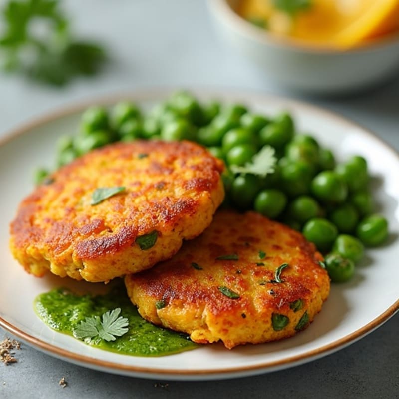 Crispy Spiced Potato and Pea Patties with Fresh Cilantro Chutney
