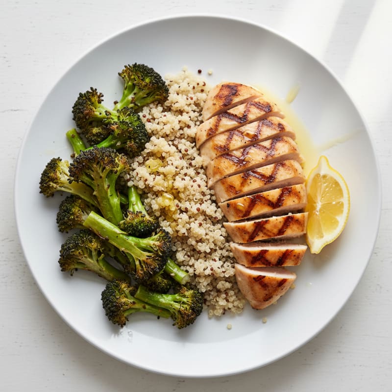 Grilled Chicken Breast with Quinoa and Roasted Broccoli