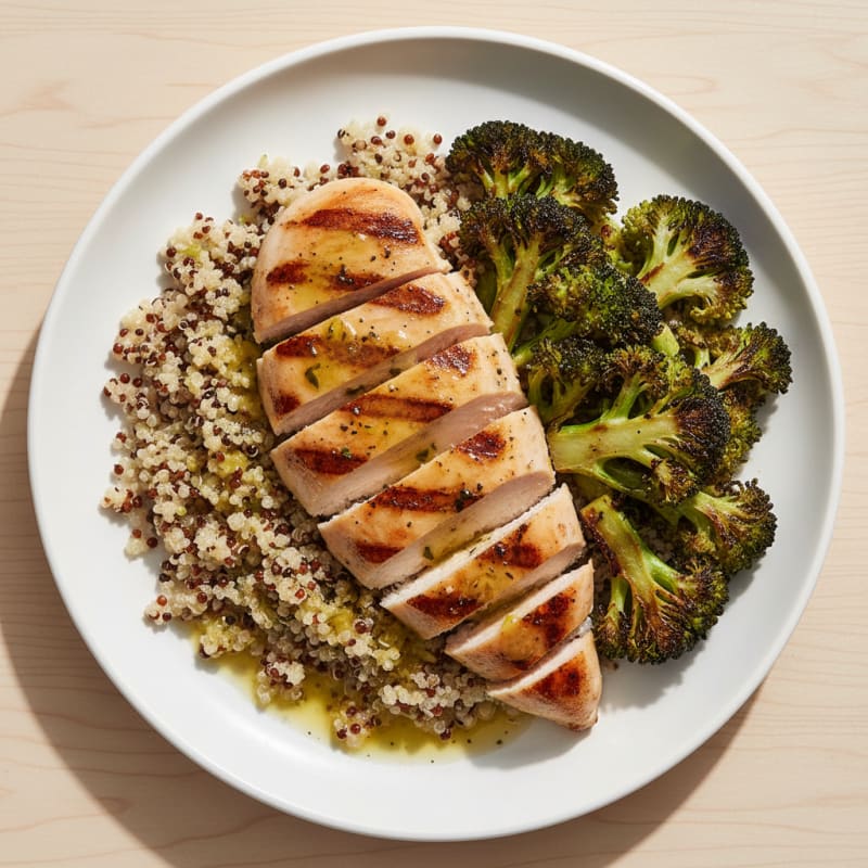 Grilled Chicken Breast with Quinoa and Roasted Broccoli