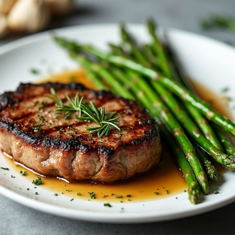 Garlic Herb Pan-Seared Steak with Roasted Asparagus