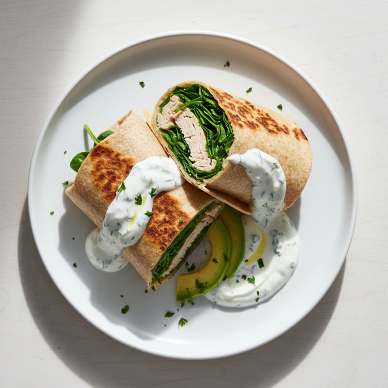 Grilled Turkey and Spinach Wrap with Greek Yogurt Sauce