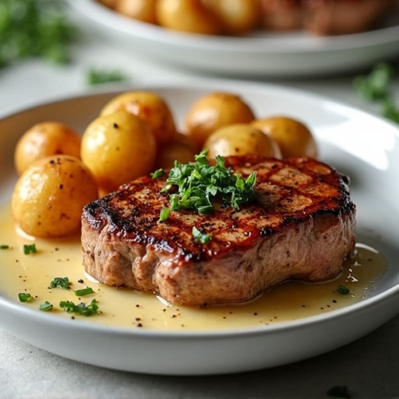 Pan-Seared Steak with Garlic Butter and Crispy Roasted Potatoes