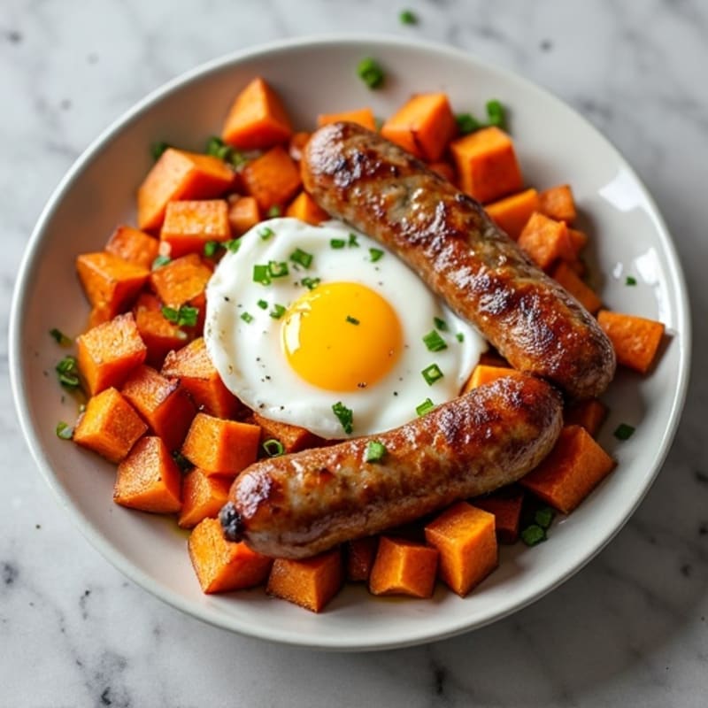 Crispy Roasted Chicken Sausage and Sweet Potato Hash