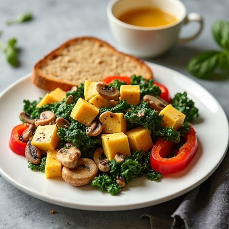 Silky Tofu Scramble with Spinach and Mushrooms