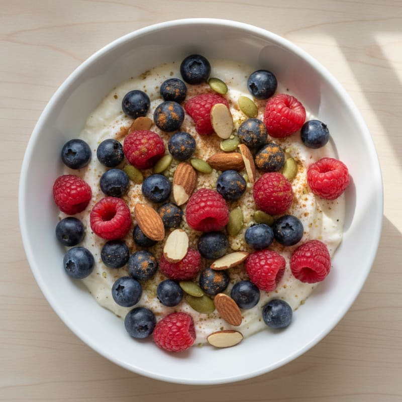 Mixed Berry Soya Yogurt Bowl with Nuts