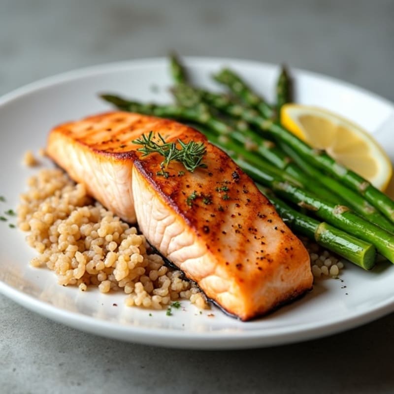 Seared Salmon with Steamed Asparagus and Brown Rice