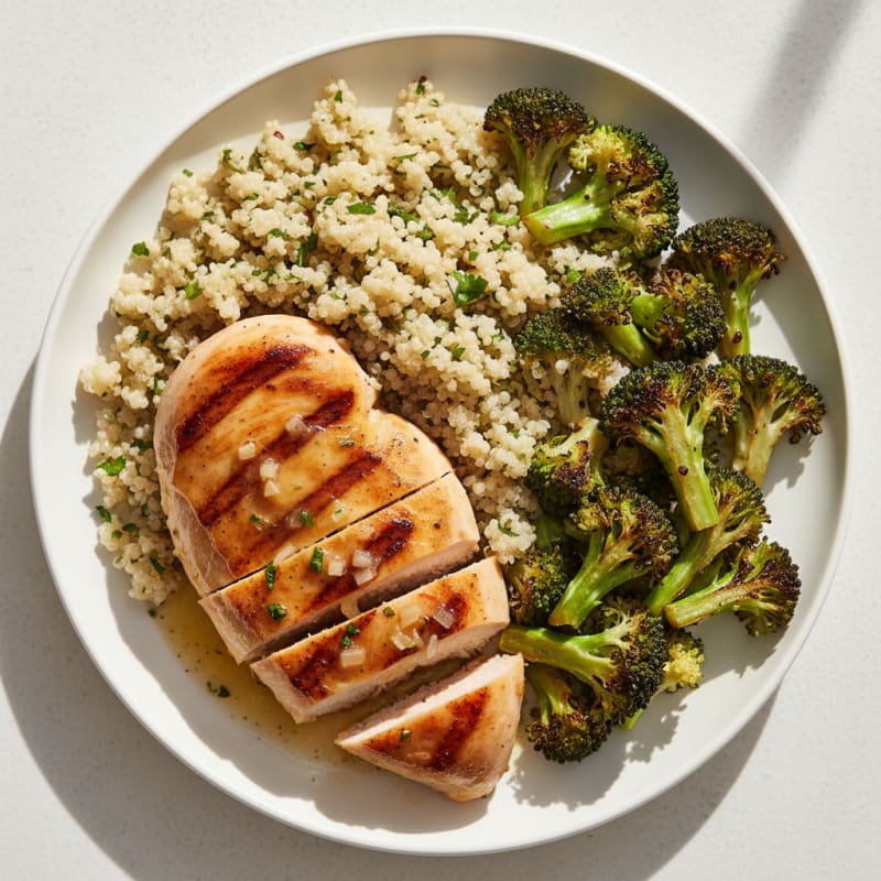Grilled Chicken Breast with Quinoa and Roasted Broccoli