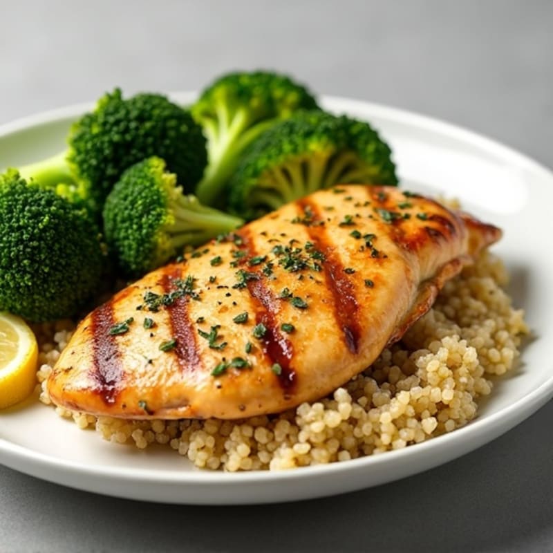Grilled Lemon-Garlic Chicken Breast with Quinoa and Roasted Broccoli