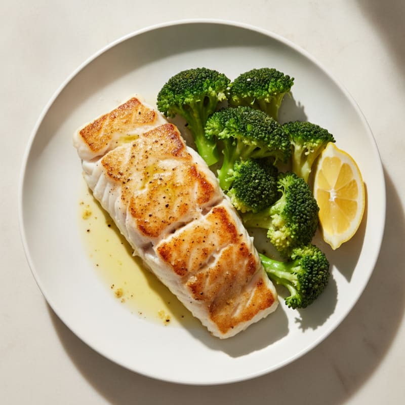 Seared Cod with Steamed Broccoli and Lemon