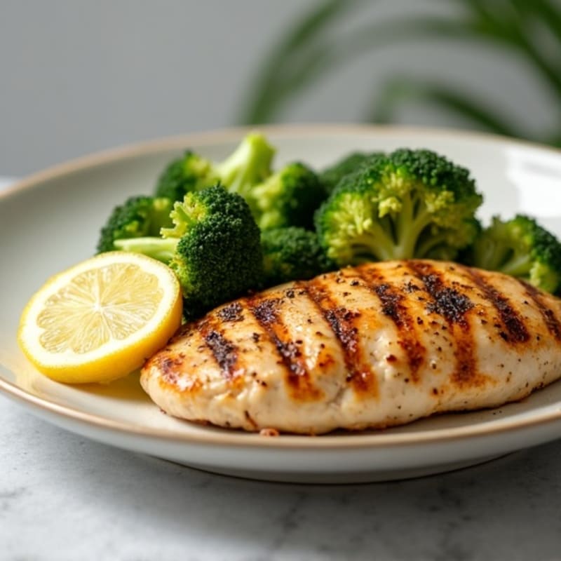 Grilled Chicken Breast with Roasted Broccoli and Lemon