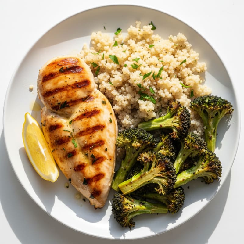 Grilled Chicken Breast with Quinoa and Roasted Broccoli