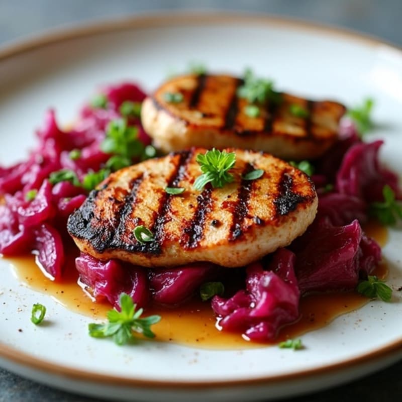 Honey-Balsamic Roasted Red Cabbage Steaks with Grilled Chicken
