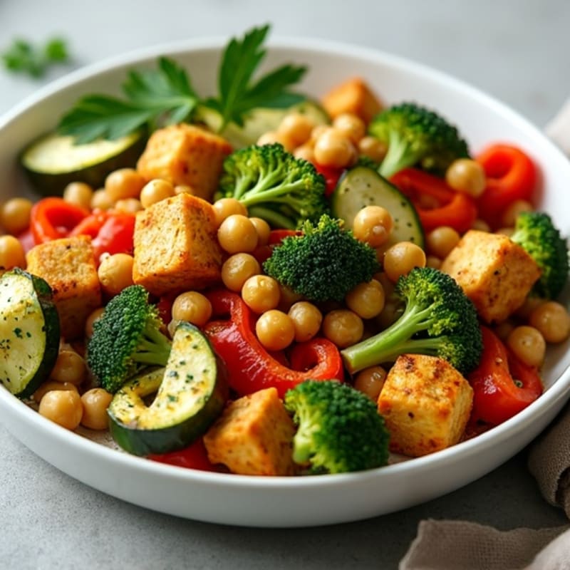 Sheet Pan Roasted Vegetables with Crispy Chickpeas and Lemon-Herb Dressing