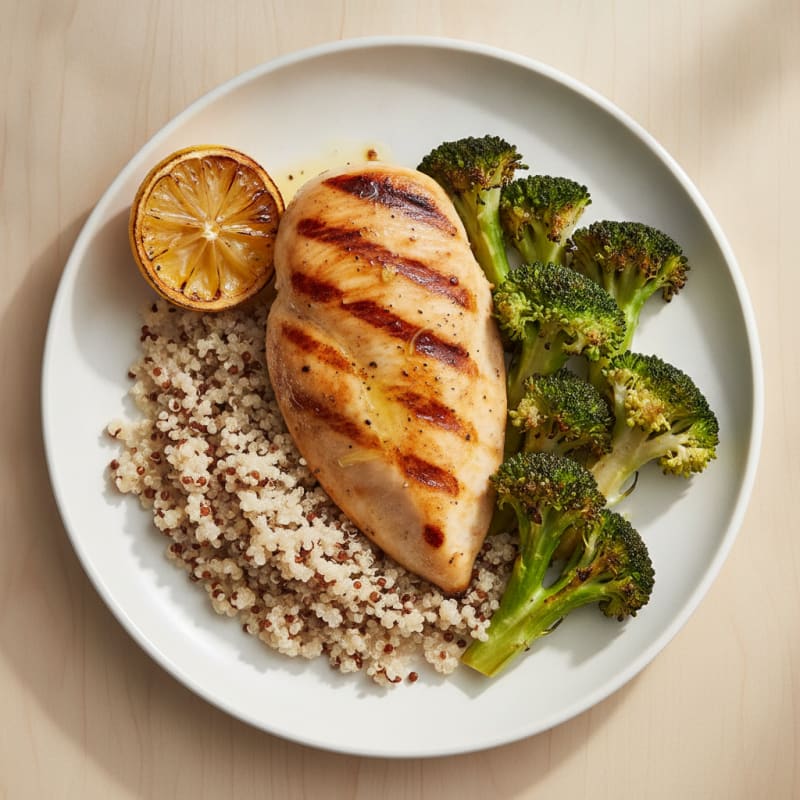 Grilled Chicken Breast with Quinoa and Roasted Broccoli
