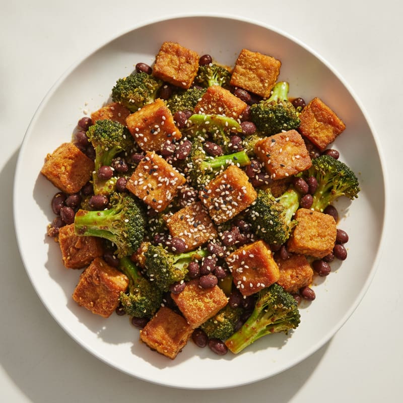 Crispy Tempeh and Black Bean Stir-Fry with Broccoli