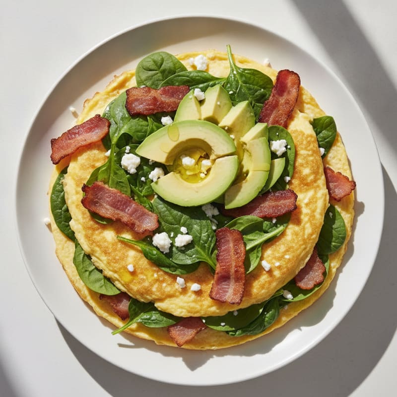 Egg White Spinach Omelette with Turkey Bacon