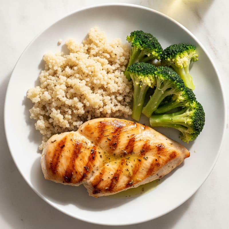 Grilled Chicken Breast with Quinoa and Steamed Broccoli