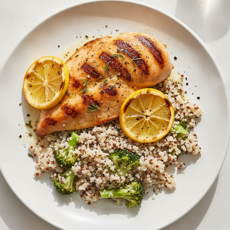 Grilled Chicken Breast with Quinoa and Steamed Broccoli