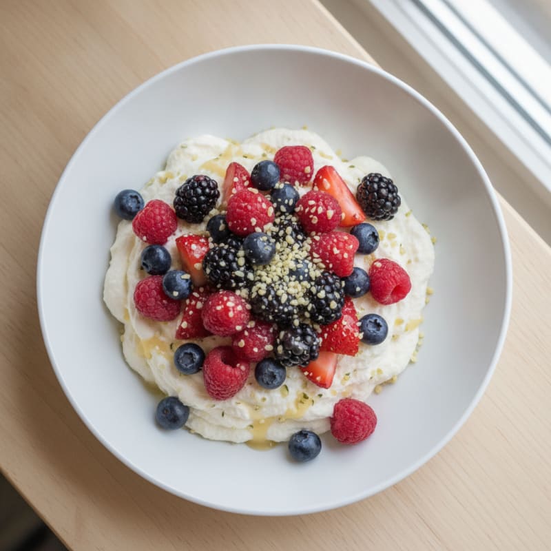 Silky Vanilla Greek Yogurt Protein Mousse with Mixed Berries