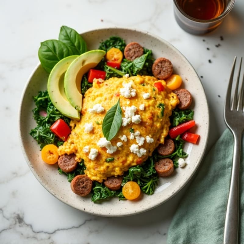Egg White Scramble with Turkey Sausage and Spinach