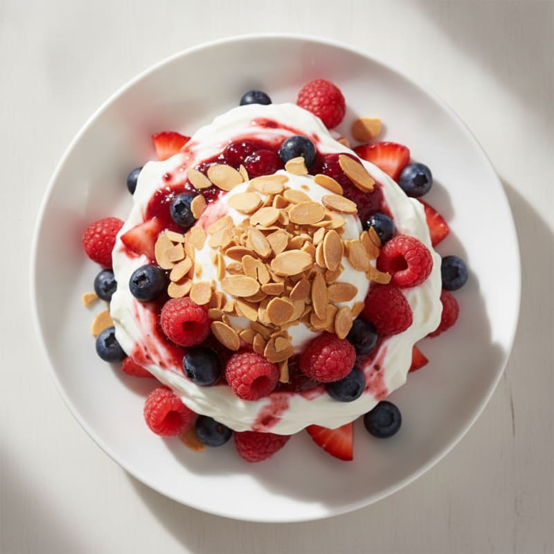 Greek Yogurt Protein Parfait with Mixed Berries and Almonds
