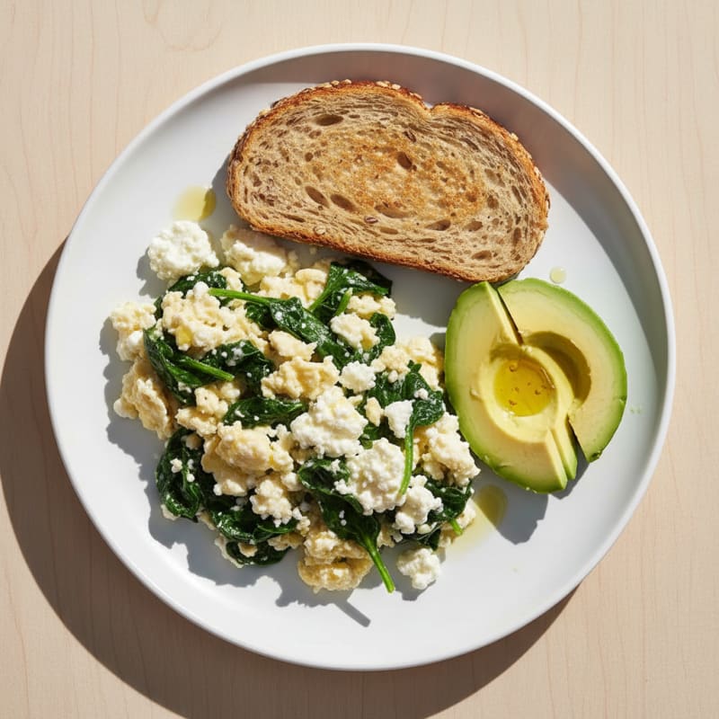 Cottage Cheese Egg White Scramble with Sautéed Spinach