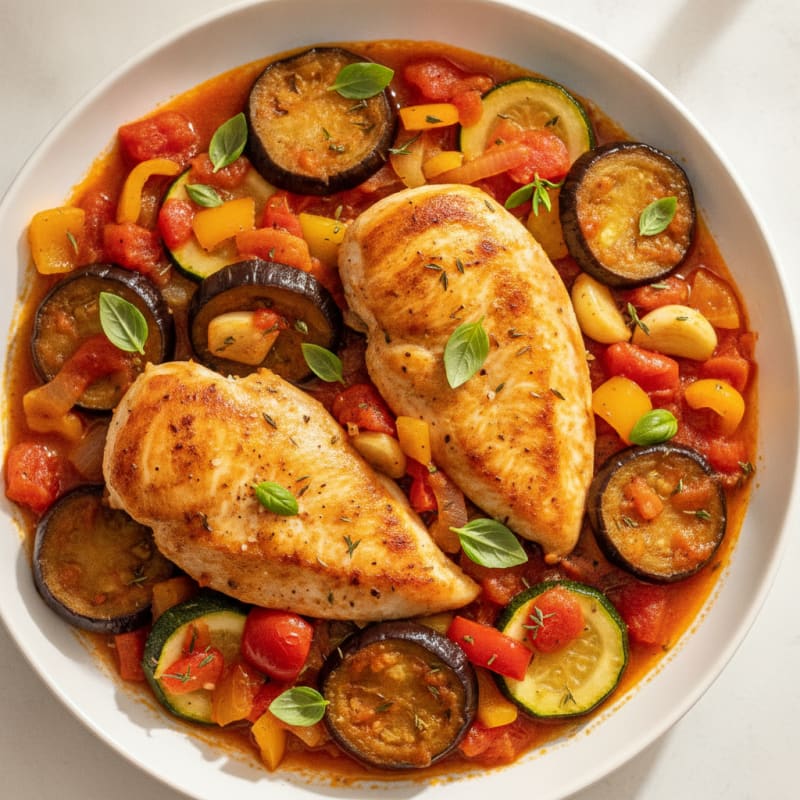 Classic French Vegetable Ratatouille with Herbed Chicken
