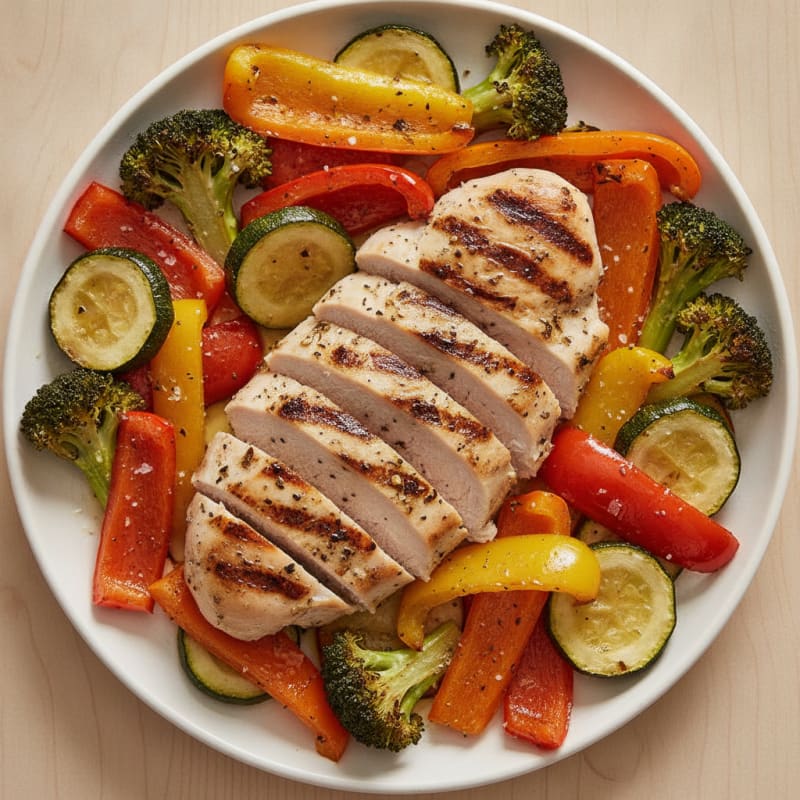 Grilled Herb Chicken with Roasted Rainbow Vegetables