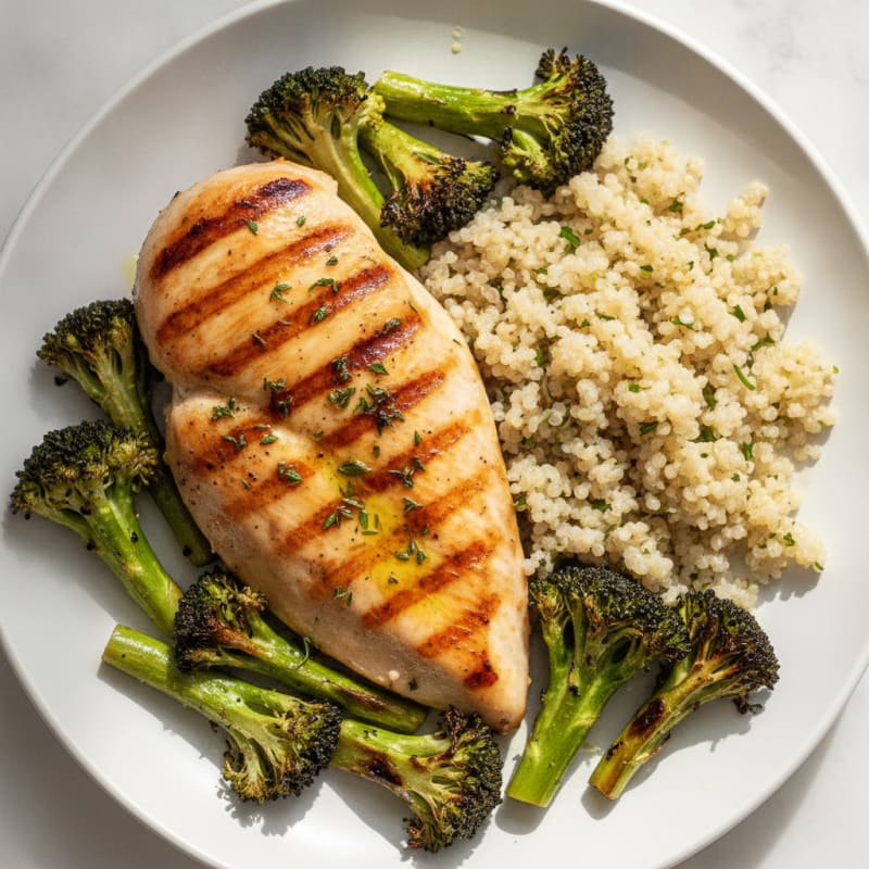 Grilled Chicken Breast with Quinoa and Roasted Broccoli