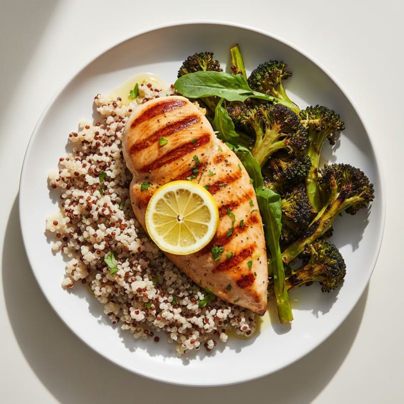 Grilled Chicken Breast with Quinoa and Roasted Broccoli