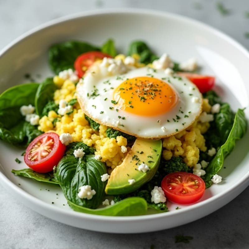 Fluffy Egg White Spinach Feta Scramble