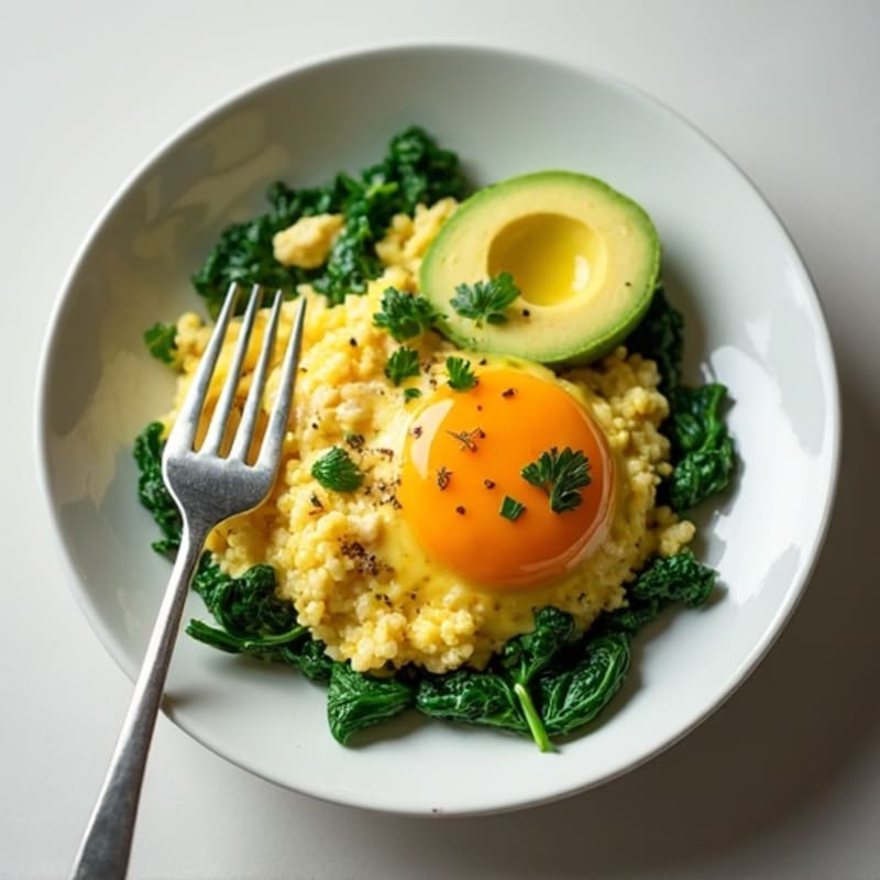 Egg White Scramble with Turkey Breast and Sautéed Spinach