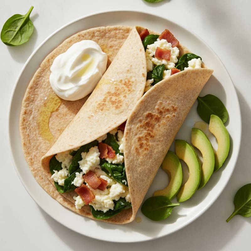 Crispy Turkey Bacon and Egg White Breakfast Wrap with Greek Yogurt