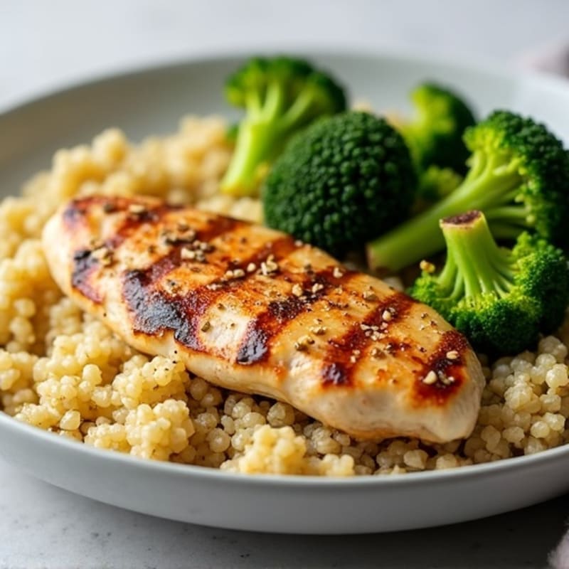 Grilled Chicken Breast with Roasted Broccoli and Quinoa