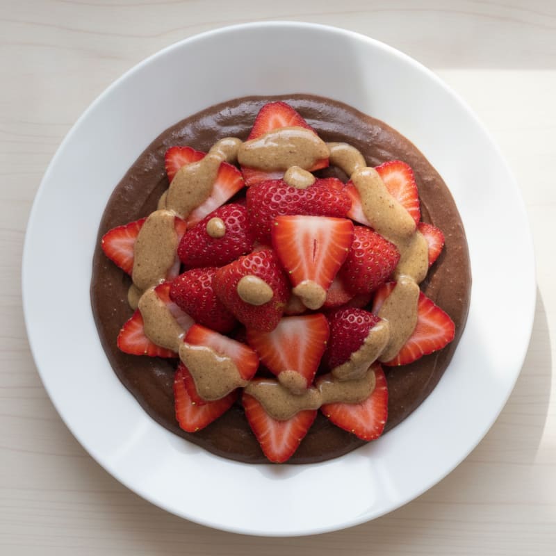 Silky Chocolate Protein Pudding with Sliced Strawberries