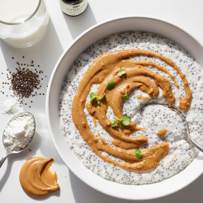 Creamy Vanilla Protein Chia Pudding with Almond Butter