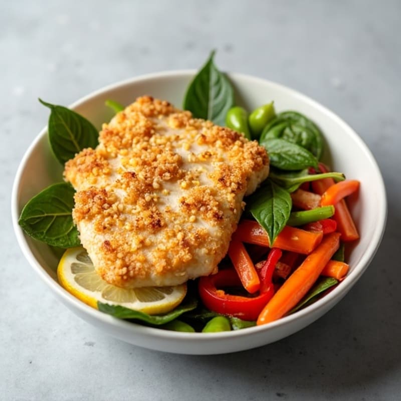 Crispy Sesame-Crusted Tilapia Bowl with Rainbow Vegetables