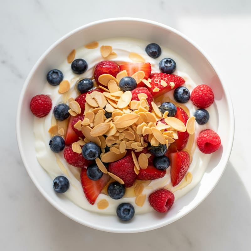 Creamy Greek Yogurt Parfait with Mixed Berries and Almonds