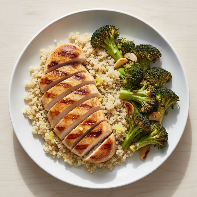 Grilled Chicken Breast with Quinoa and Roasted Broccoli